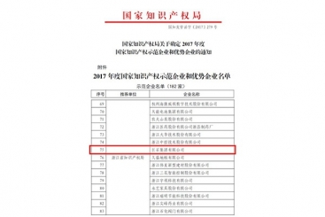 鼎天国际集团被评为2017年度国家知识产权示范企业